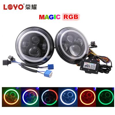 LOYO Bluetooth controller 7" magic RGB led light motorcycle round 7 inch RGB halo headlights for Jeep JK