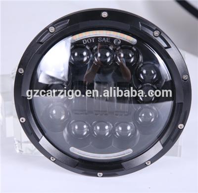 CZG-790 NEWEST black 90w led headlight hi/low beam white+yellow(amber) DRL 7" round led headlamp for Harley Davidson motorcyces