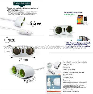 Car, Truck, Taxi,USB Double-Head Cigarette Changer