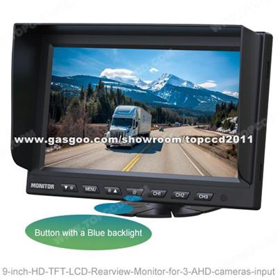 Wide Screen 9inch HD TFT LCD Rearview Monitor For 3 AHD Cameras-Input (TOP-AHD009L)