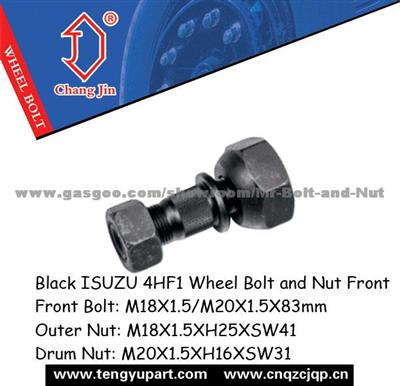 Black ISUZU 4HF1 Wheel Bolt And Nut Front