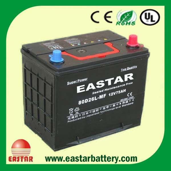 12V 75ah Calcium-Silver Sealed MF Car Battery 80D26LMF