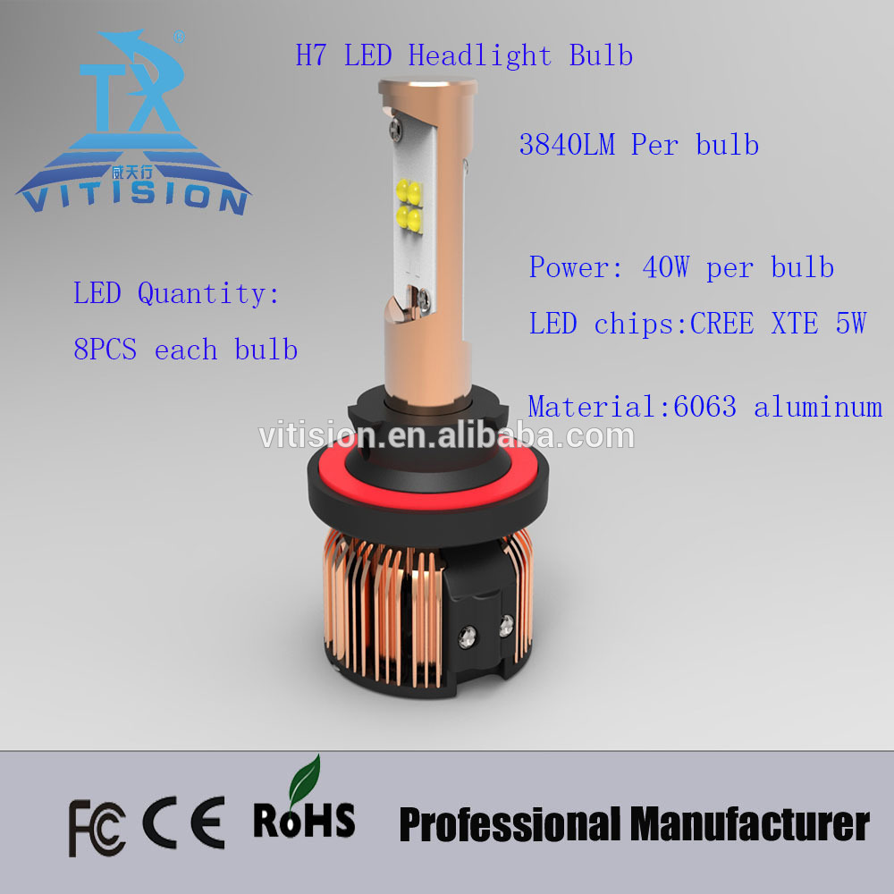 40w 3840lumen per bulb super bright high power led headlight bulb h7