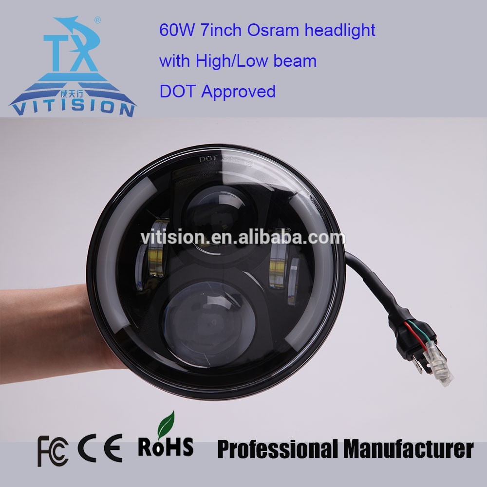 New hot-selling 60W round jeep led light 7inch headlight