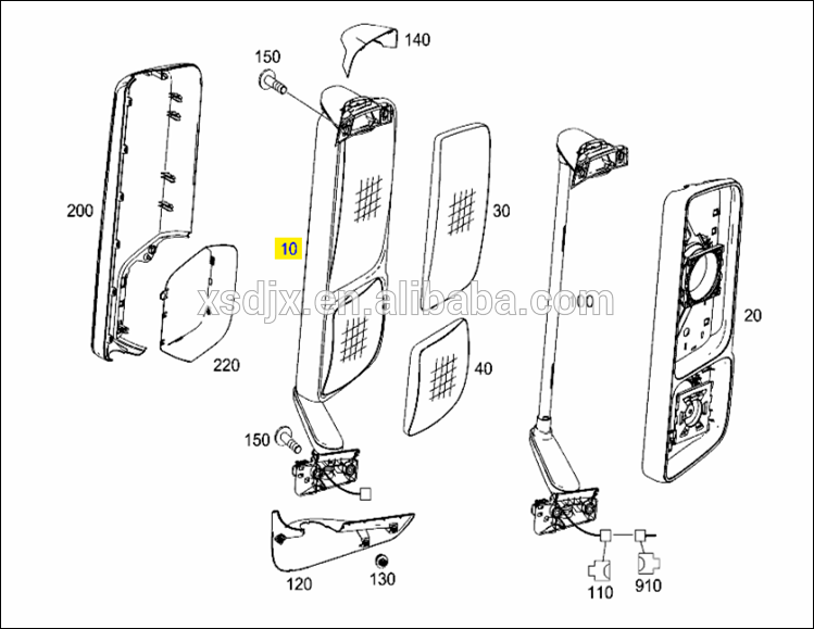 mercedes benz actros truck side mirror electric rearview mirror assembly diagram 2.png