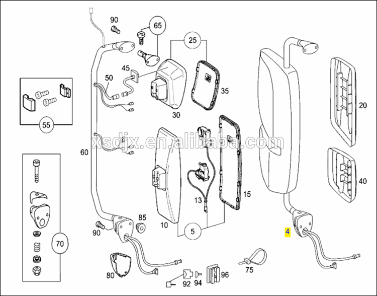 mercedes benz actros truck side mirror electric rearview mirror assembly diagram.png