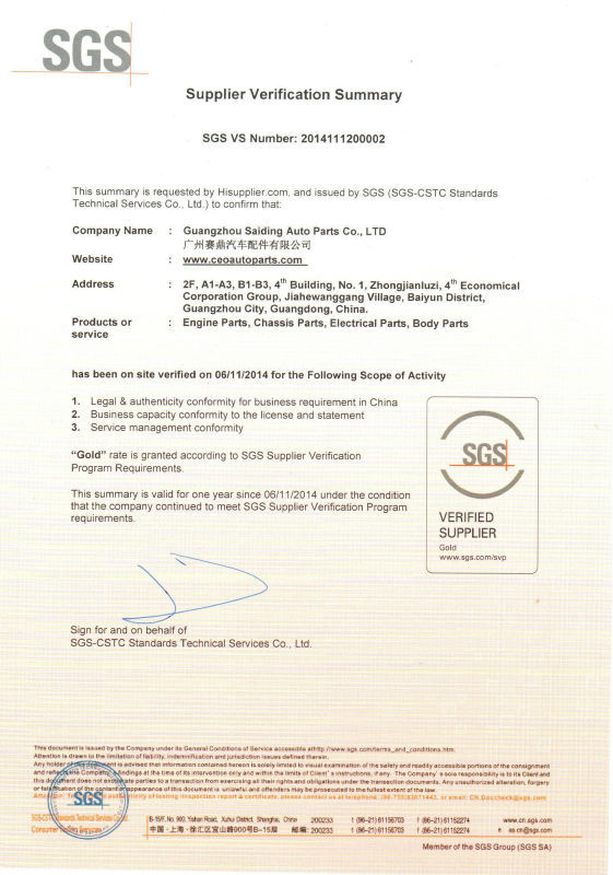 Supplier Verification Summary-Hisupplier - Guangzhou Saiding Auto Parts Co.LTD