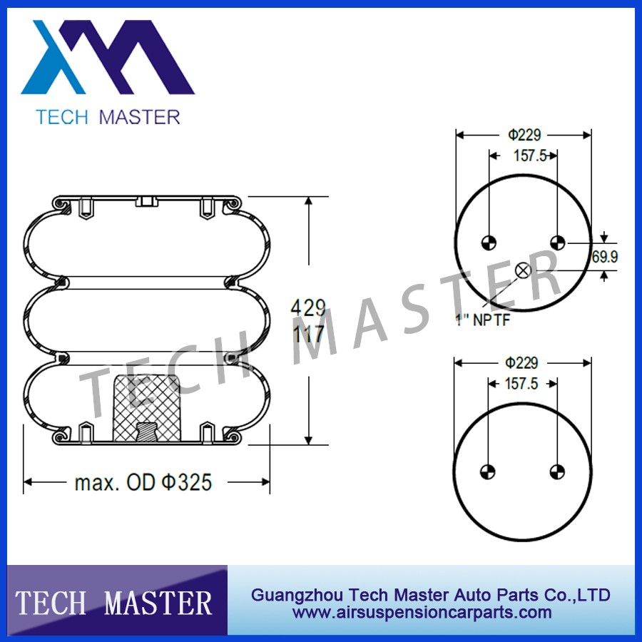 Convoluted Industrial air spring for Triple  Firestone air bellows spring OEM W01-358-8014.jpg