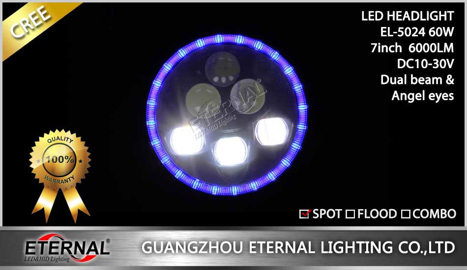 7in 60W dual sealed beam Round LED Headlights for Jeep Wrangler Hummer CJ TJ JK Prewired motorcycle with halo angle eyes