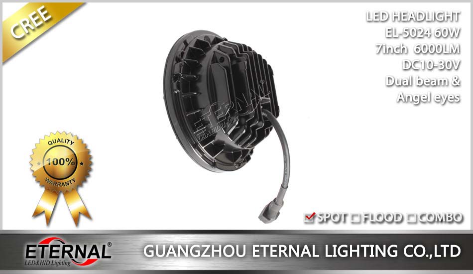 7in 60W dual sealed beam Round LED Headlights for Jeep Wrangler Hummer CJ TJ JK Prewired motorcycle with halo angle eyes