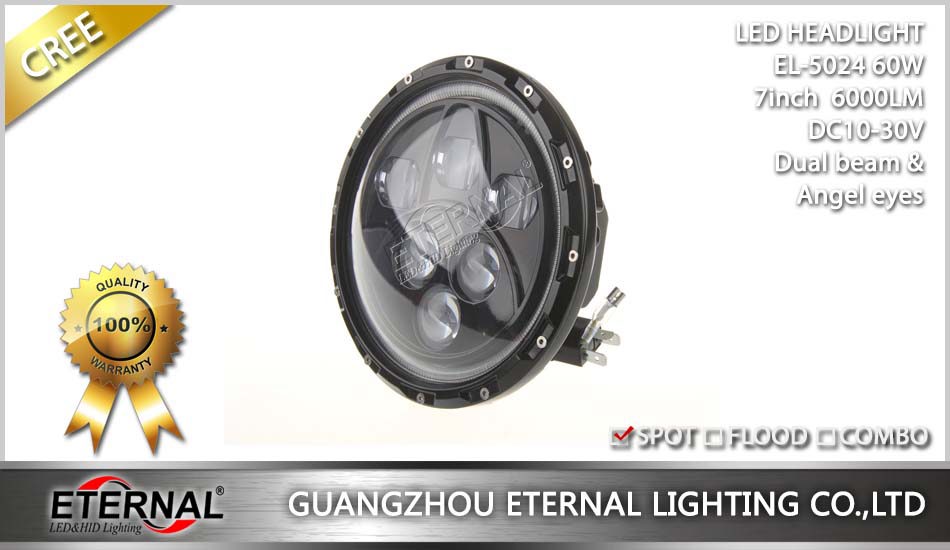 7in 60W dual sealed beam Round LED Headlights for Jeep Wrangler Hummer CJ TJ JK Prewired motorcycle with halo angle eyes