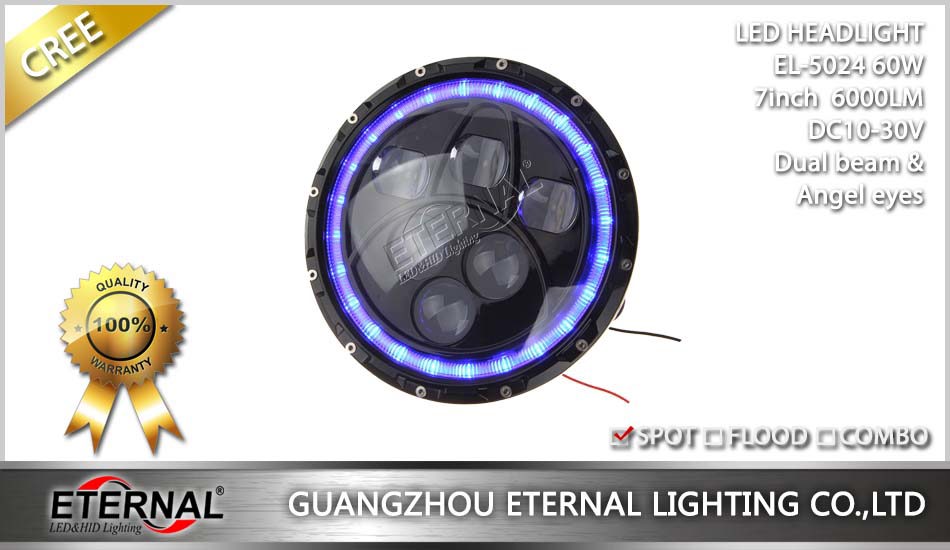 7in 60W dual sealed beam Round LED Headlights for Jeep Wrangler Hummer CJ TJ JK Prewired motorcycle with halo angle eyes