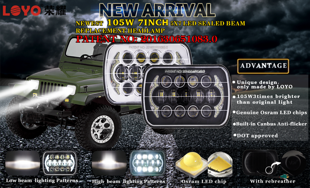 105W 5X7 LED headlight