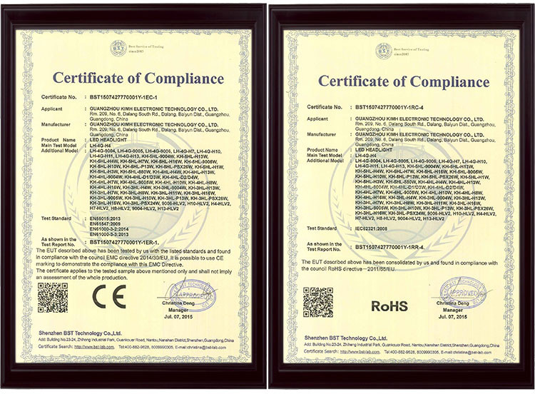 led headlight certificate